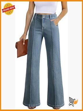 Wide Leg High Waisted Stretch Denim Jeans Baggy Casual Pants